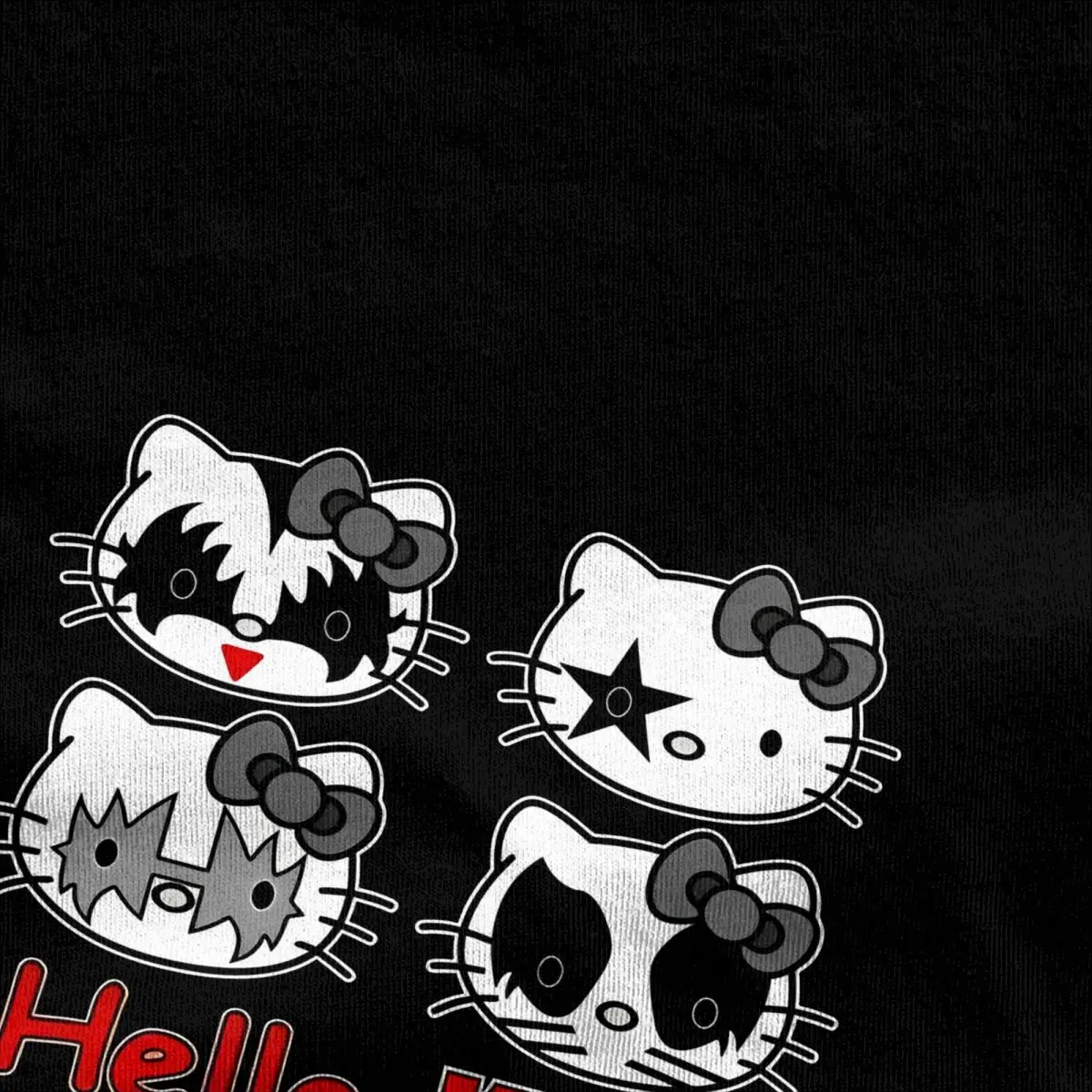 Cartoon Hello Kitty Rock Kiss Band T Shirt Man Street Style 100% Cotton T Shirts Beach O-Neck Harajuku Tee Shirt Plus Size Tops