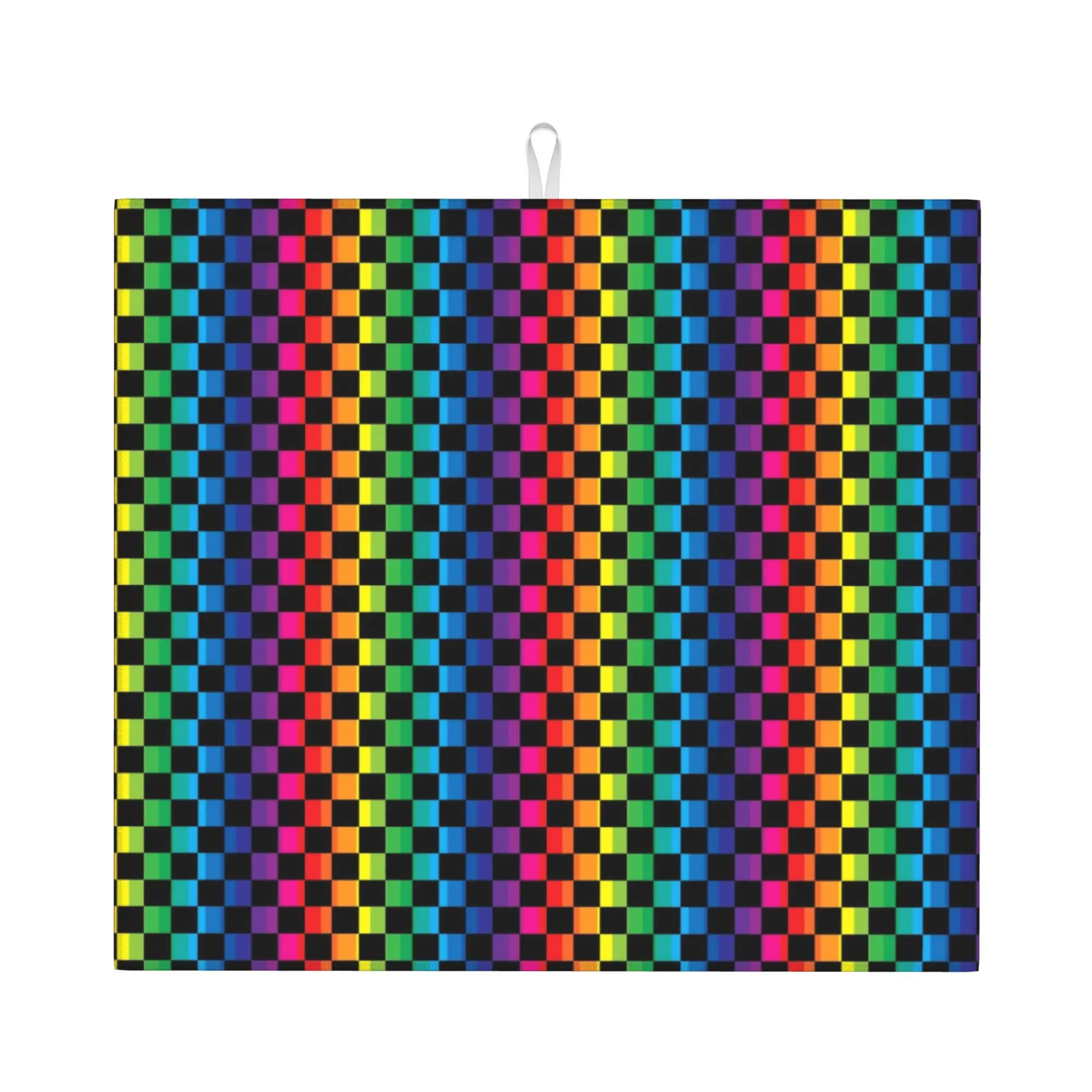 Drying Mat For Kitchen Rainbow Checkers Checkerboard Water Absorbent Waterproof Reusable  On Slip Kitchen Counter Protector Mat