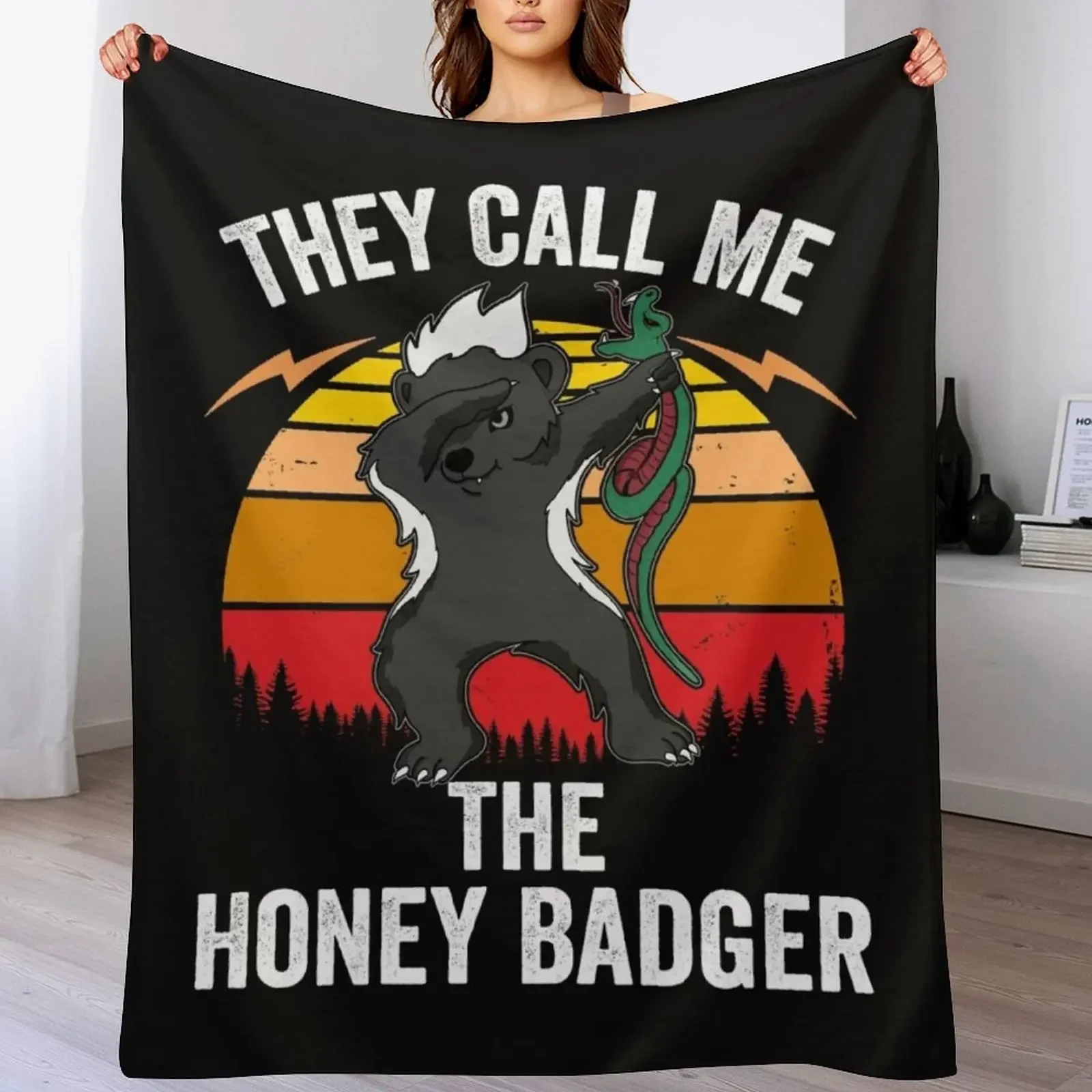 They Call Me Honey Badger graphic Dabbing Animal Lover Retro design Throw Blanket Wrinkle Resistant Lightweight Blanket