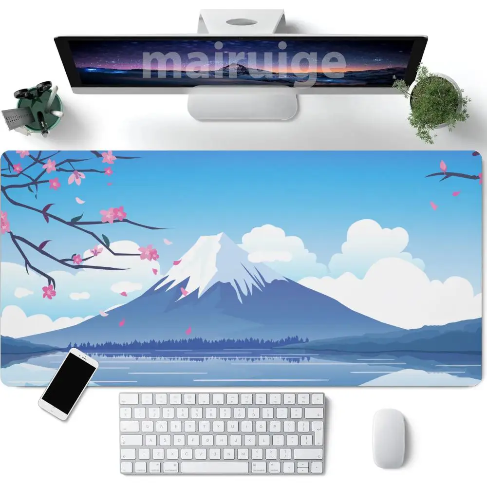 

Крепление Fuji Scenery Коврик для мыши Большой компьютерный офисный игровой настольный коврик XXL Резиновые нескользящие коврики для клавиатуры с прошитыми краями Длинные настольные коврики