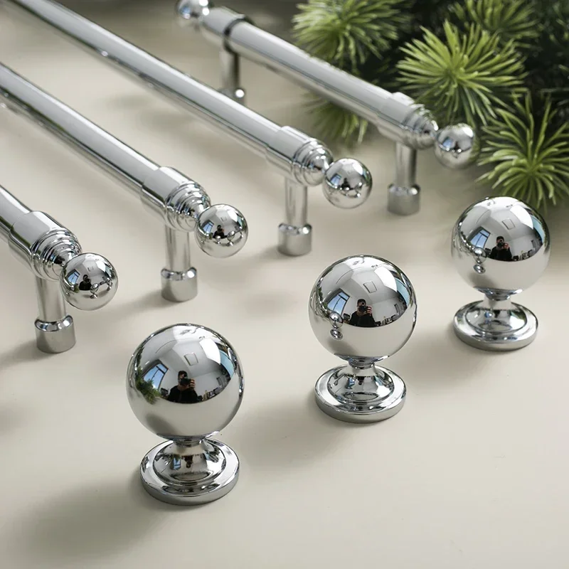 Furniture Silver Shower Door Handle Solid Brass Knobs Wardrobe Handle Drawer Hands In Bedroom Closet Electroplated Shiny Handle