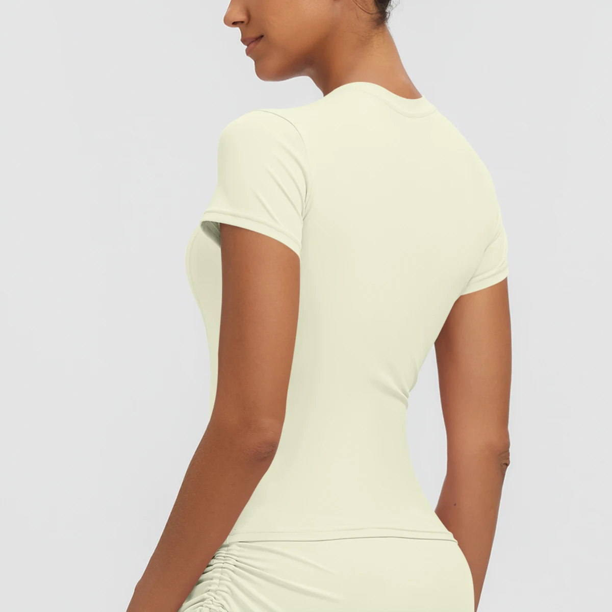 Neues Damen Sommer Yoga Kurzarm T-Shirt Lauf- und Radsport Einfarbiges Schnelltrocknendes Workout-Oberteil Enganliegend Atmungsaktive Yoga-Kleidung – Detail 28