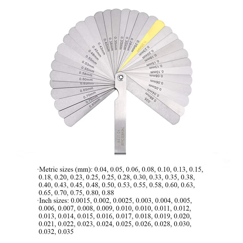 32-Blade Feeler Gauge Dual Reading Combination Gap Measurement Tool Feeler Gauge Set For Gap Width/Thickness 0.04-0.88mm