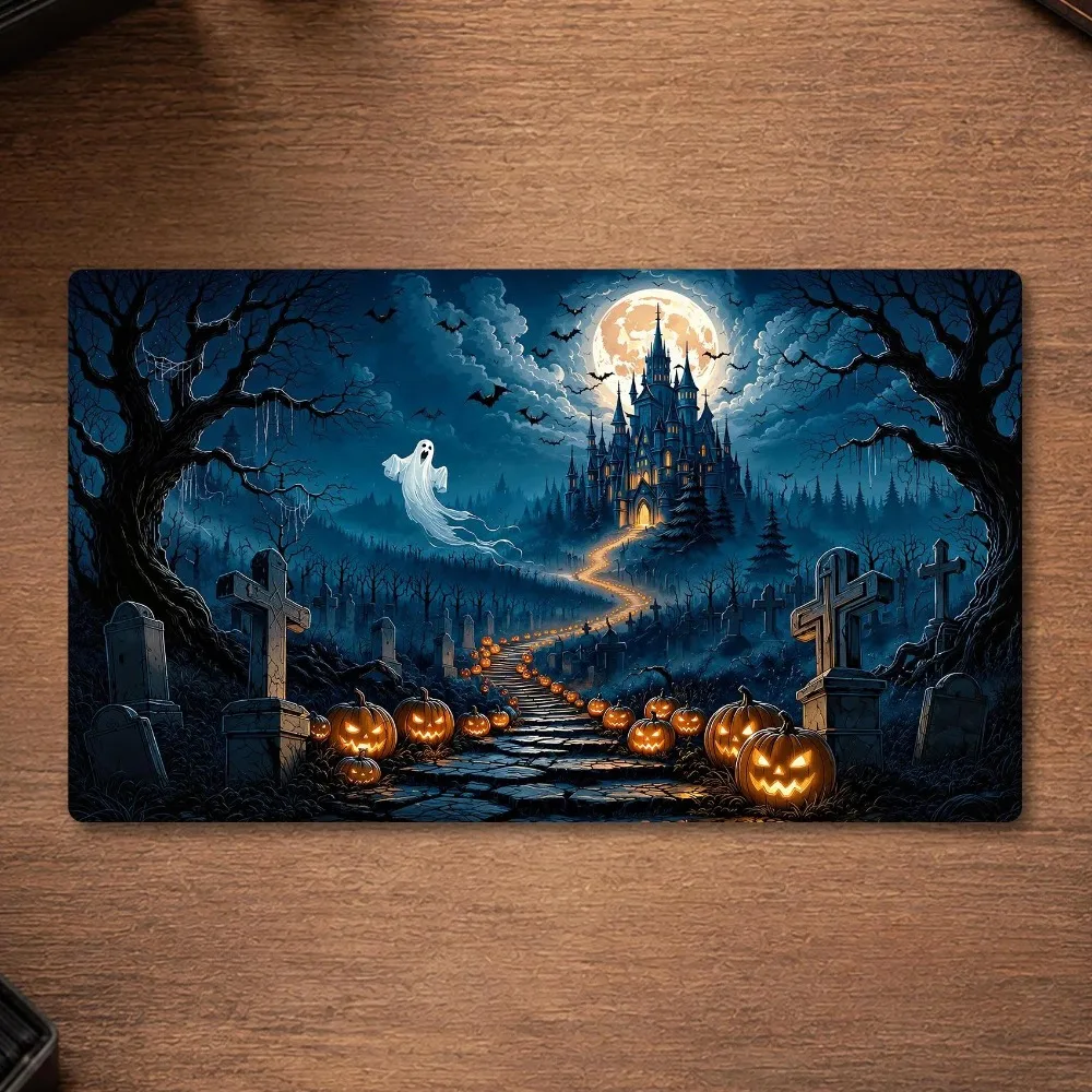 MTG Playmat, Halloween Haunted Castle TCG Playmat, Standard and Extended Size, 2mm/3mm Options desk accessories