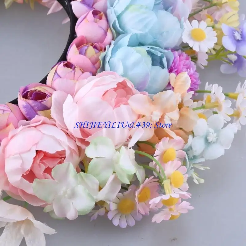 

E21F Свадебная повязка на голову в этническом стиле, венок для волос, цветочная корона, свадебная повязка на голову с цветком