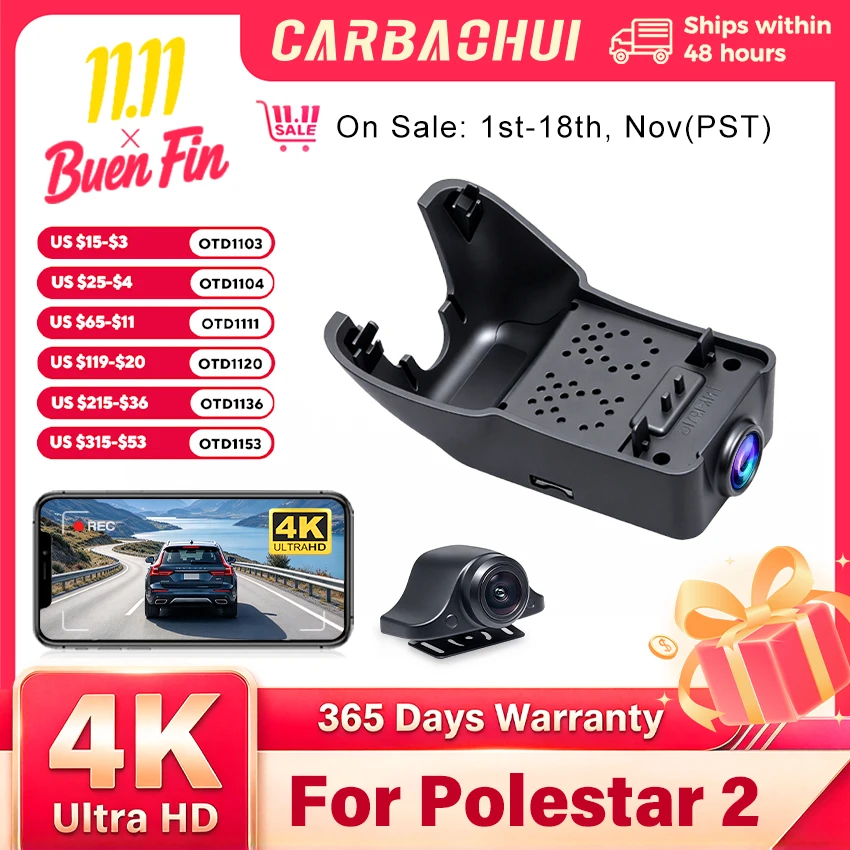 New Plug And Play Car DVR Dash Cam Camera for Volvo Polestar 2 Polestar2 2021-2026 UHD 4K Video Recorder Dash Camera