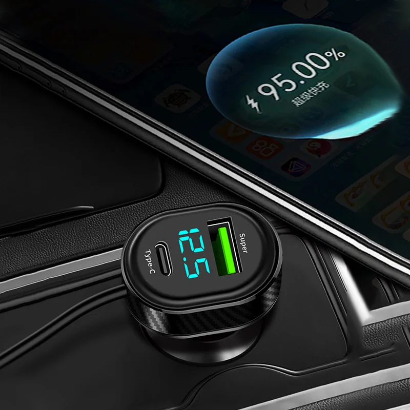 Cargador de coche de extensión frontal y trasera USB tipo C de 5 puertos de 100W con Cable de extensión de 1,5 M adaptador de corriente de carga rápida para teléfono