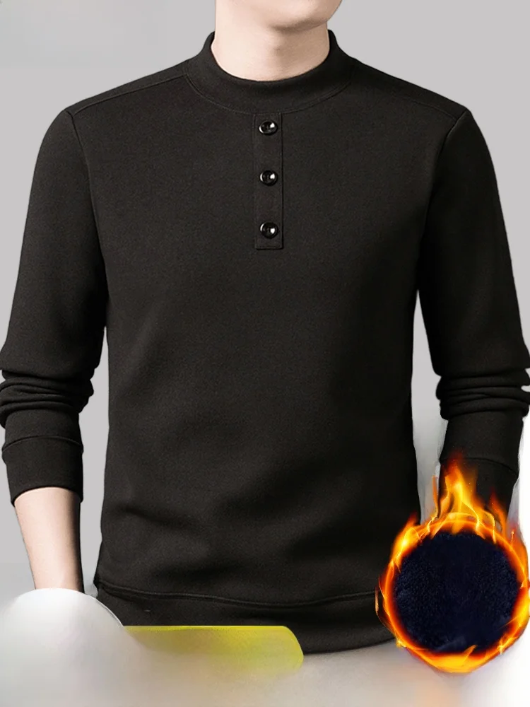 

Eordu Winter Thiened Pure Wool Knitted Base irt f High Collar Men's Casual Warm Fce Lined Regular Fit Long Sve S...