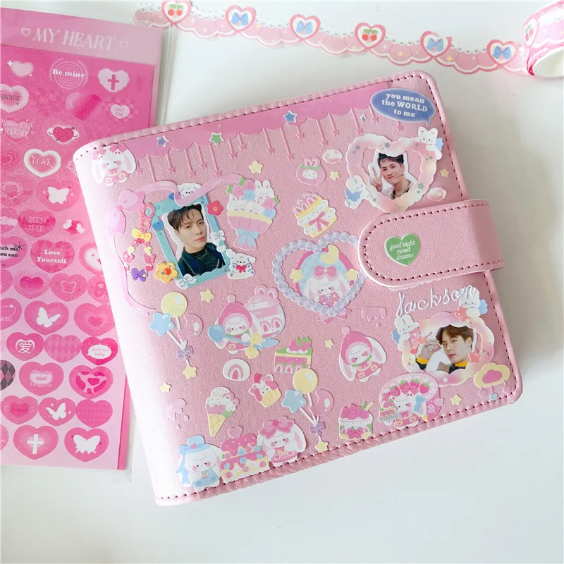 A7 Square Macaron Pink PU Leather DIY Binder Notebook Cover Diary Agenda Planner Paper Cover School Stationery