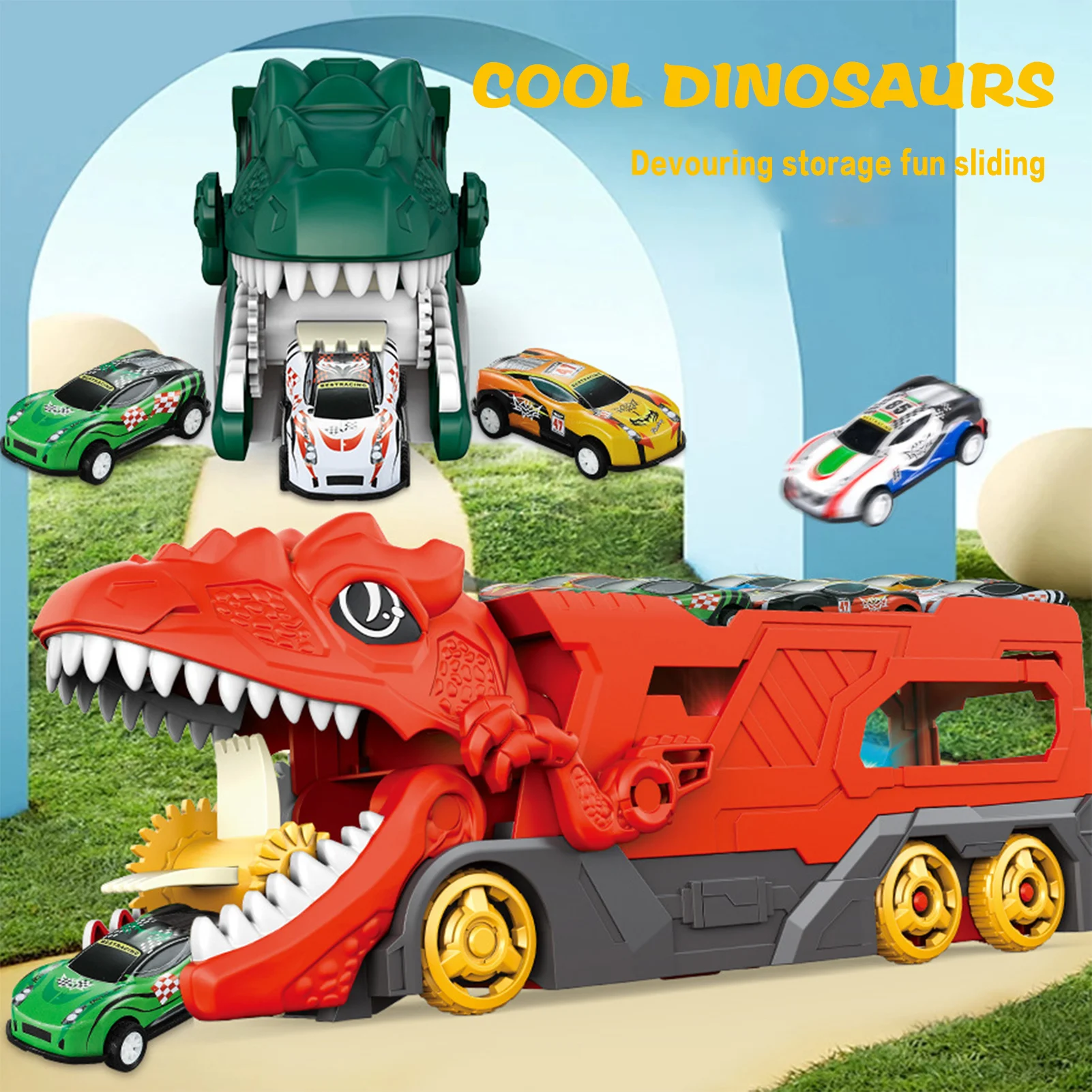 Dinosaur Truck Car Toy Set City Dinosaur Ultimate Hauler Track Toy for Boys 3 4 5 6 7 8 Years Old