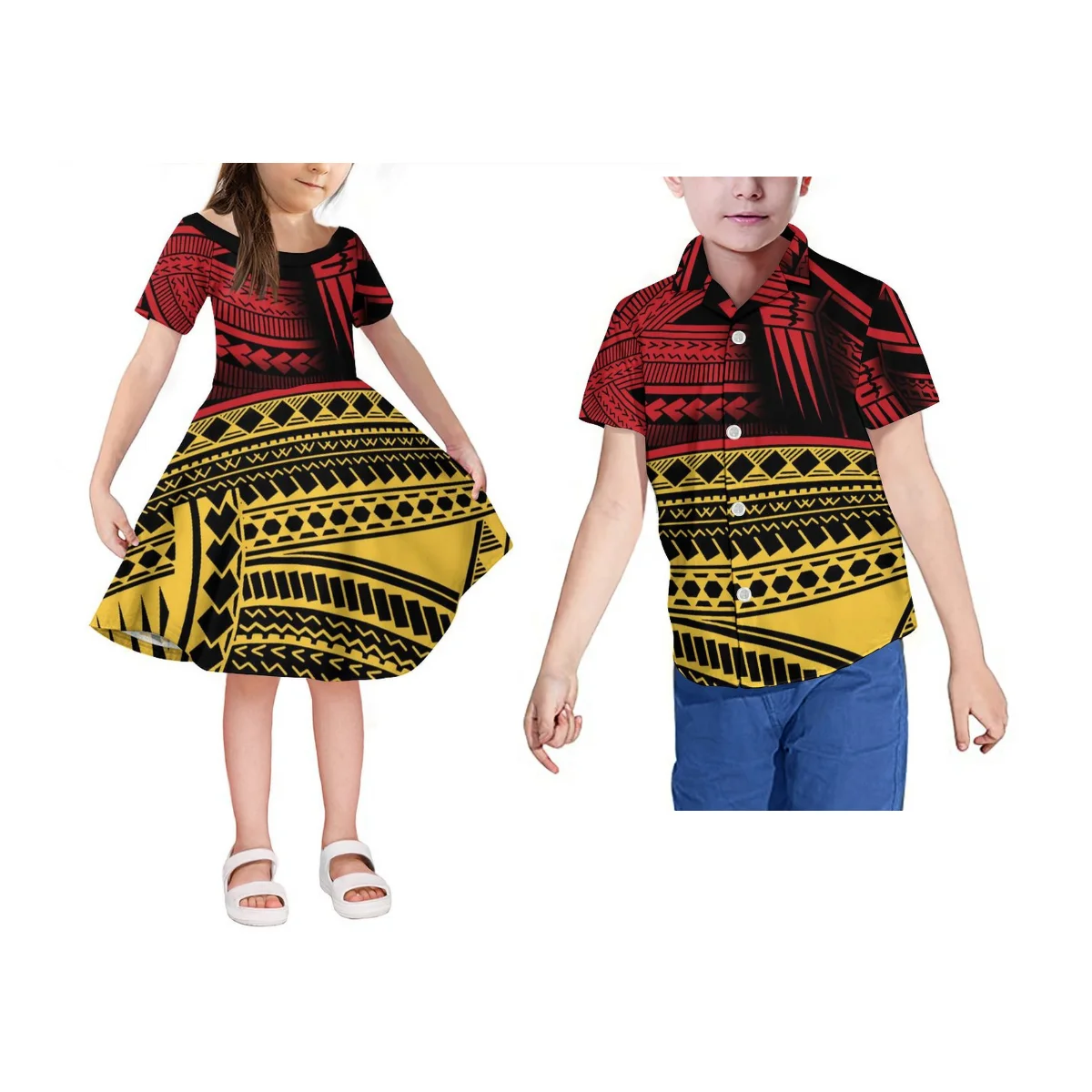 Samoa vestito per bambini con personalizzazione ragazze polinesiane manica corta o-collo vestito isola stampa ragazzi camicia