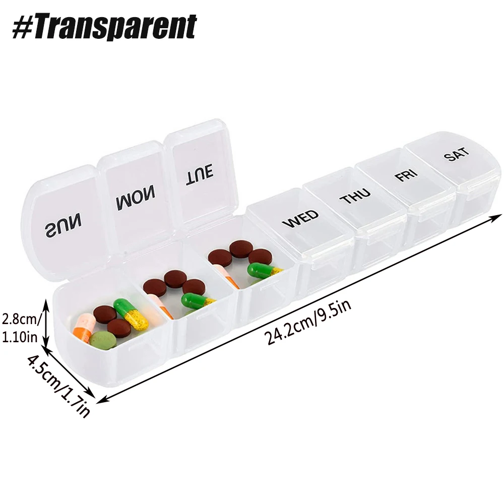 1 kleiner wöchentlicher Pillen-Organizer für 7 Tage, Tages-Pillenetui im Taschenformat, Tagesplaner, Pillenbox für Pillen/Vitamin/Fischöl/Ergänzungsmittel – Detail 6