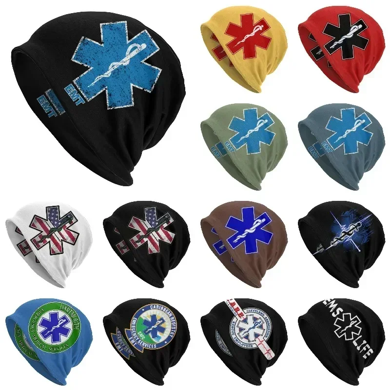 Emt Star Of Life Skullies Beanies Caps Men Women Unisex Street Winter Warm Knitting Hat Paramedic Medic Ambulance Bonnet Hats