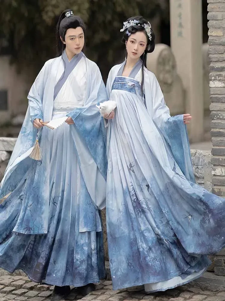 Hanfu Dress Couples Chinese Traditional Cosplay Costume 2023 Summer Men&Women Ancient Hanfu Gradient 3pcs Sets Plus Size XL