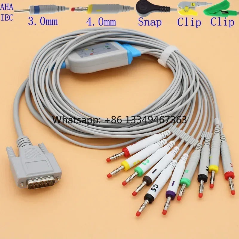 db15-pins-10-leads-cable-and-electrode-leadwire-for-edan-se-1-se-3-se-12-se-601-se-601a-and-r3-r12-fast-shipping