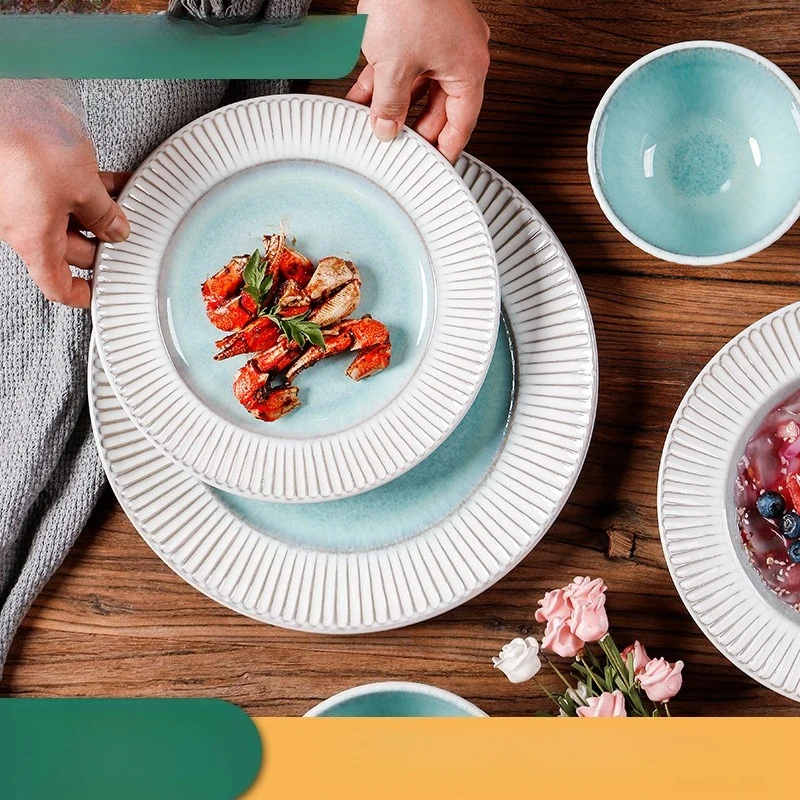 

Европейская минималистичная тарелка для стейка, креативная тисненая круглая плоская тарелка для домашнего использования в ресторане