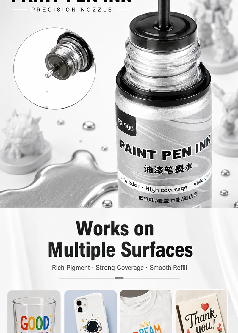 60ml Farbstift-Tintennachfüllung Hochdeckende Lebendige Farben Permanentmarker-Tinte für Glas, Kunststoff, Stein, Keramik, Stoff, DIY-Graffiti-Kunst – Detail 6