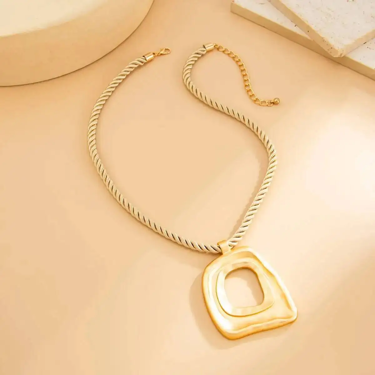 SHIXIN الهيب هوب الجوف التدريجي هندسية مربع قلادة قلادة المرأة 2026 موضة قابل للتعديل حبل سلسلة قلادة مجوهرات الحفلات هدية #6