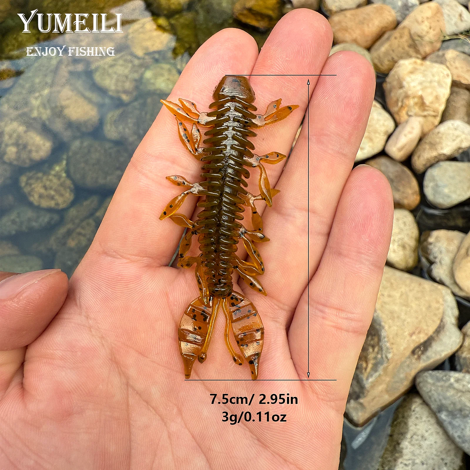 YUMEILI 30PCS Five-Color Boxed Multi-Legged Shrimp Lure Soft Bait, TPE Material, Threaded Multi-Legged + Double-Blade Tail Desig