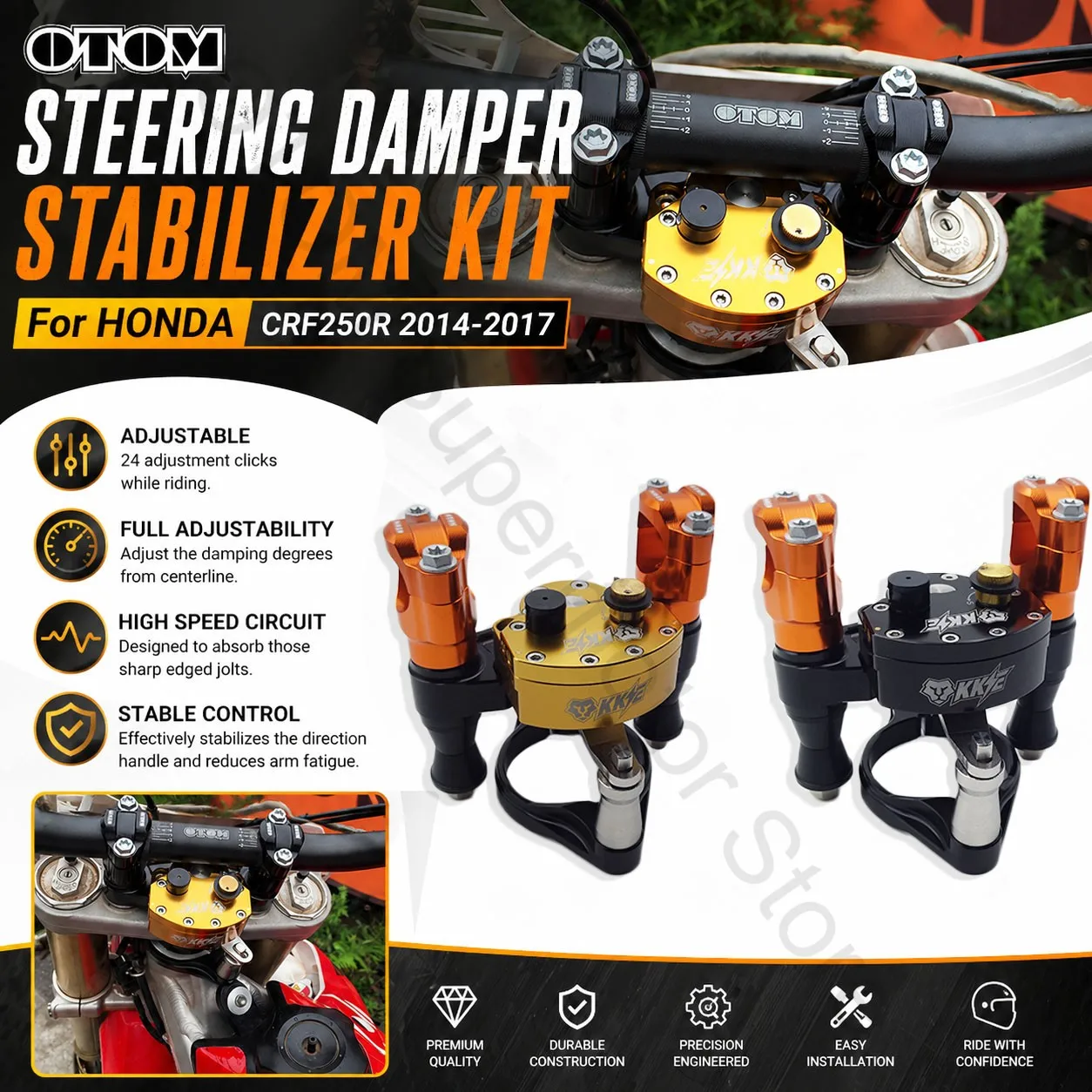 Für HONDA CRF250R 2014-2017 Motorrad Lenkungsdämpfer Stabilisator Halterungskit mit Lenkerklemmhalterung Offroad Motocross Zubehör