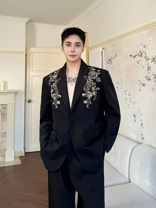 

Autumn High-Definition Embroidered Sequin Casual Suit Jacket Trendy Handsome Top Small- Outerwear Handsome