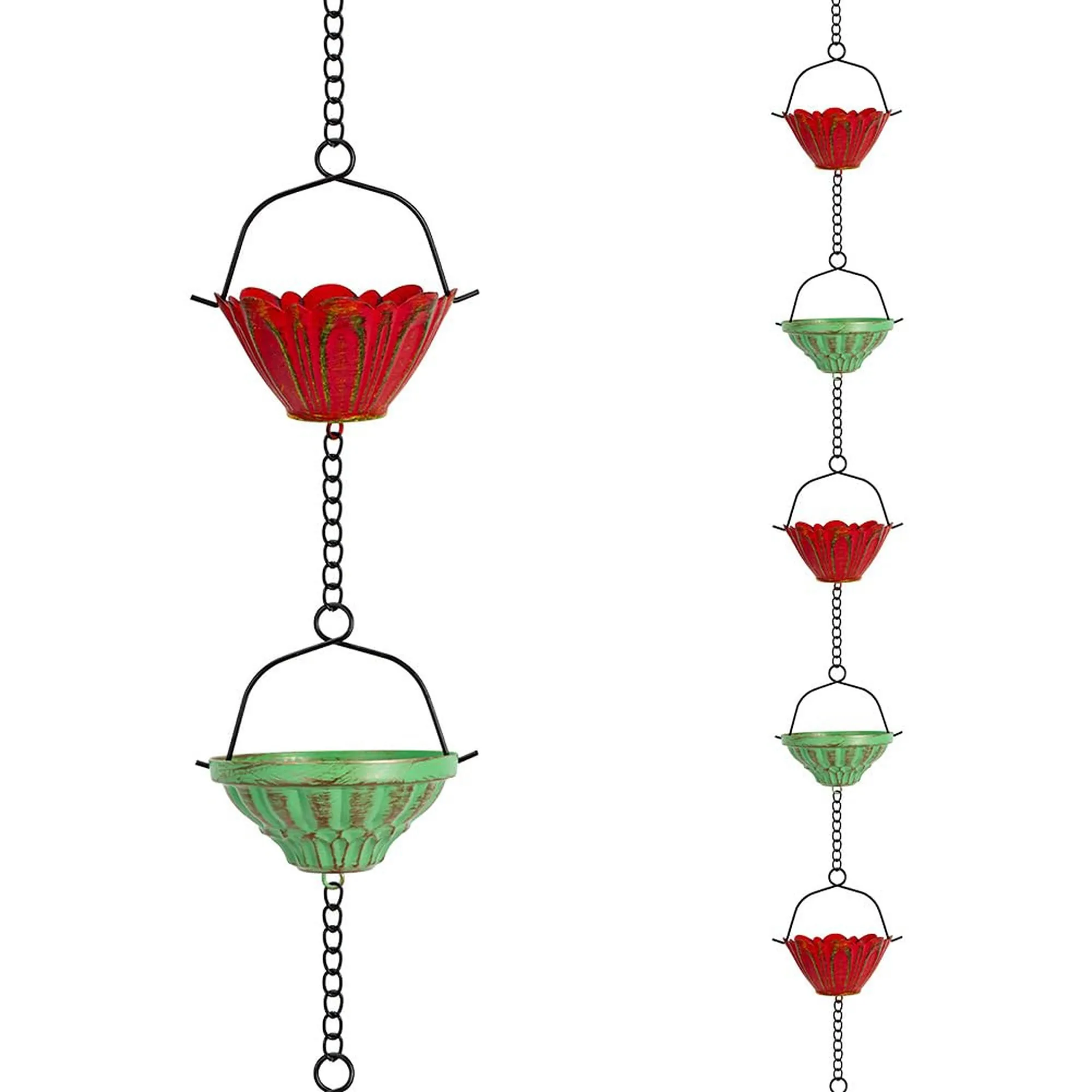 10 ft Decorative Adjustable Rain Chain with 16 Cups, Outdoor Rain Catcher Chain, Gutter Downspout Replacement for Eaves Drainage