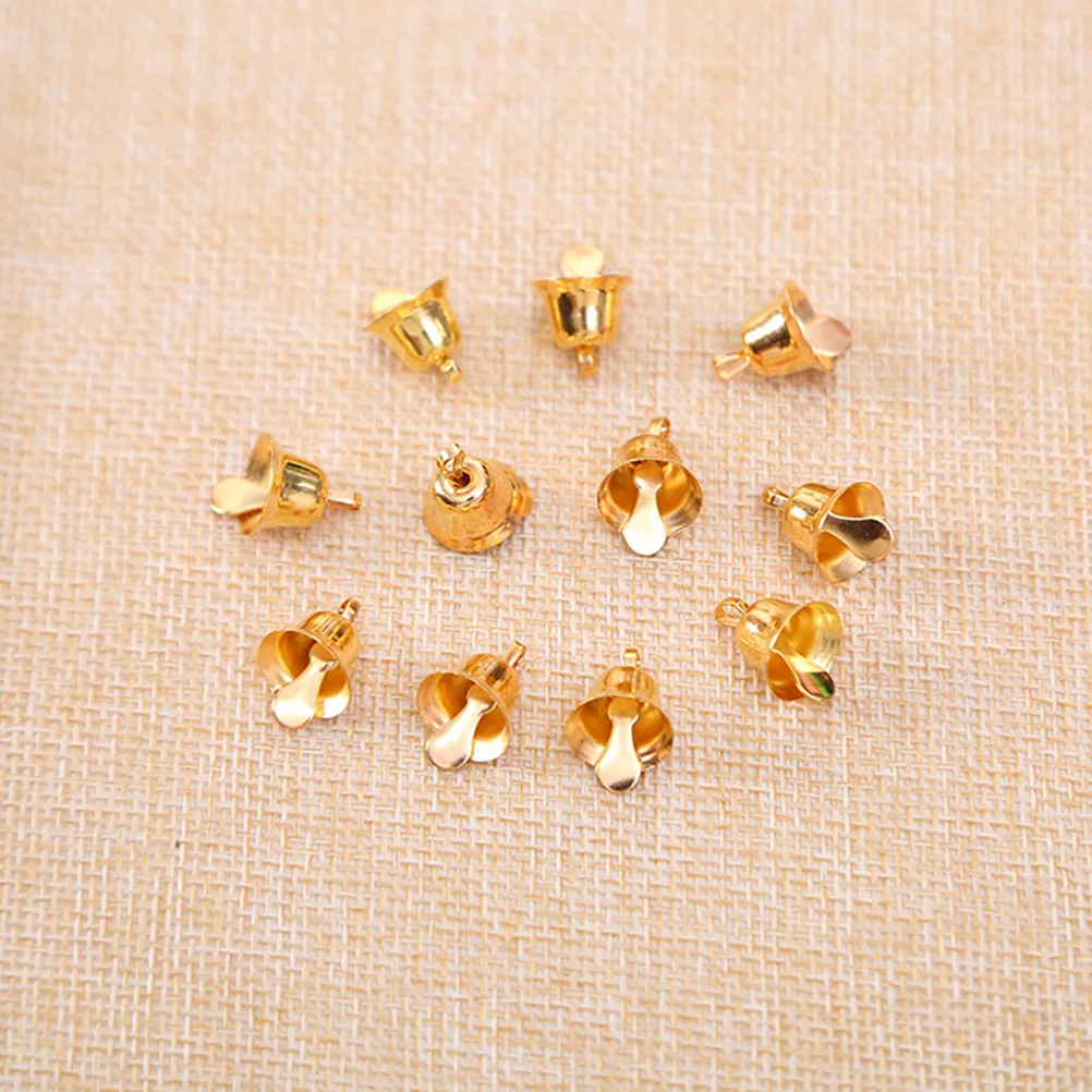 100Pcs Golden Bell Mini Bell nament Christmas Hanging Metal Bell Craft Bells Xmas Tree Pendant DIY Wind Chime Accessories Party