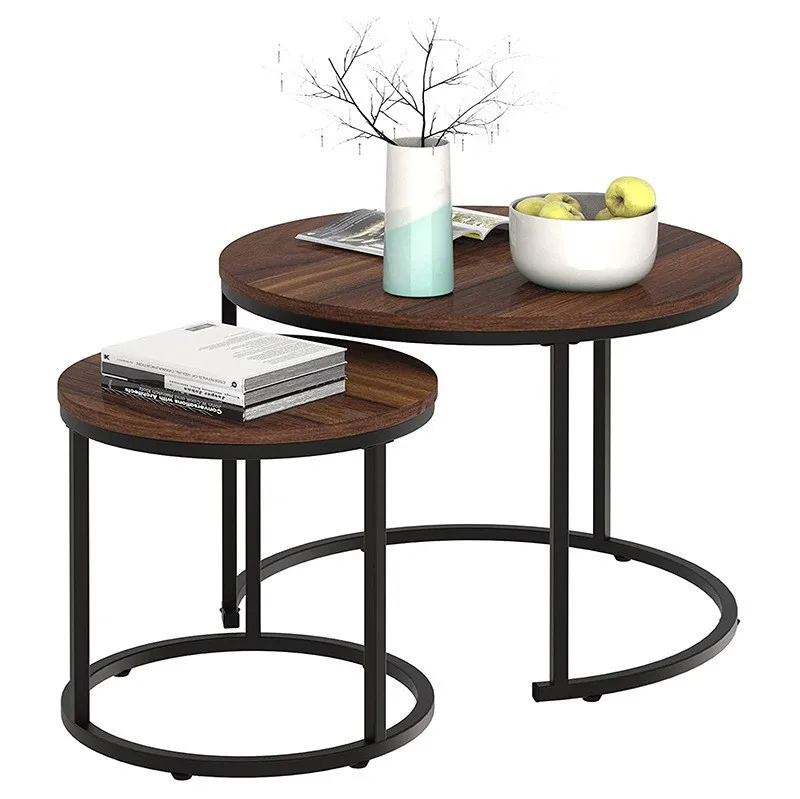 

Wholesale Bent Black Metal & MDF Wood Nesting Coffee Table Set Round Side Modern Design Convertible & Durable For Home Furniture