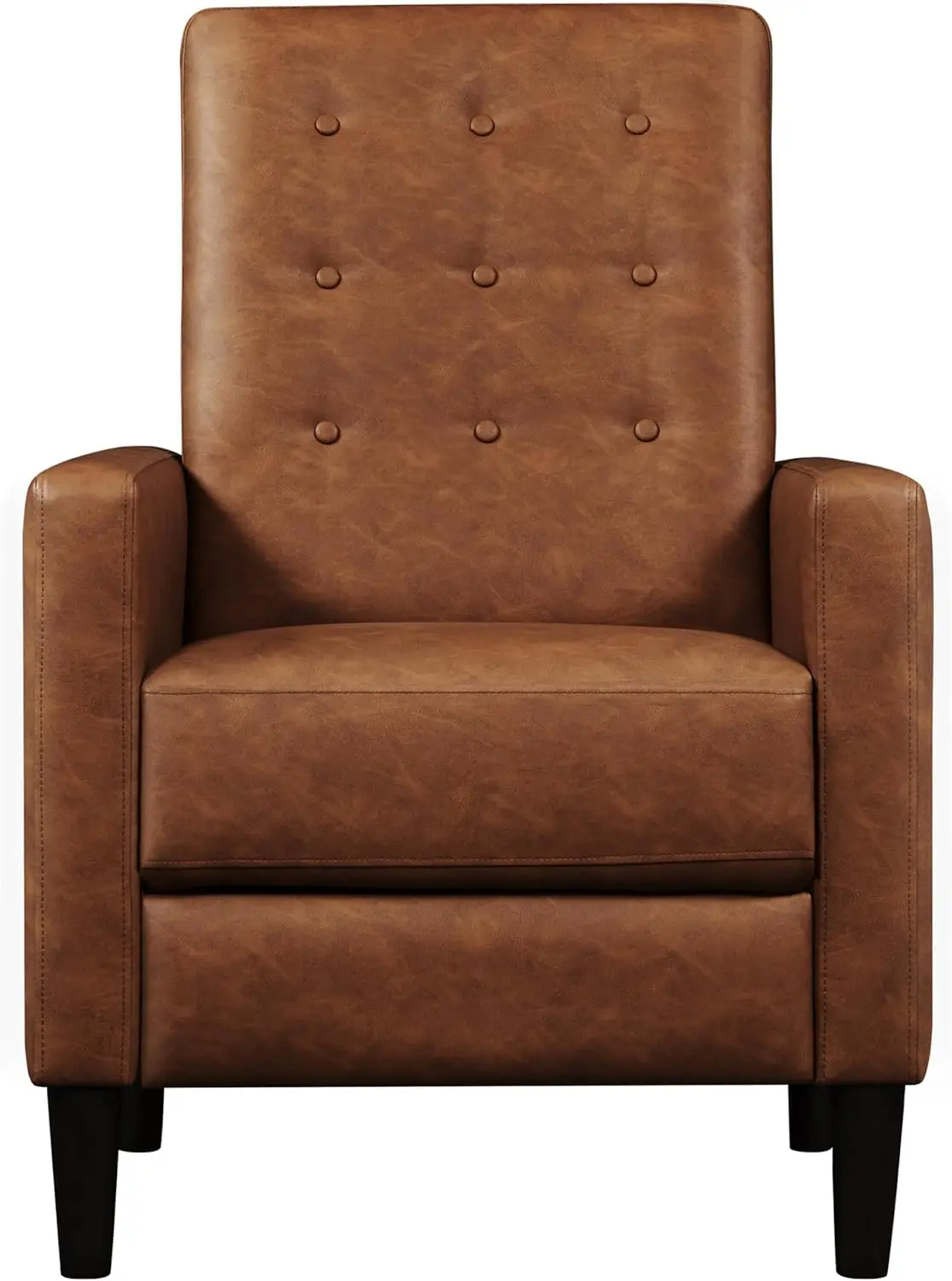 Faux Leather Recliner Sofa Mid-Century Modern Single Reclining Chair Adjustable Back & Footrest Tufted Upholstered Sofa