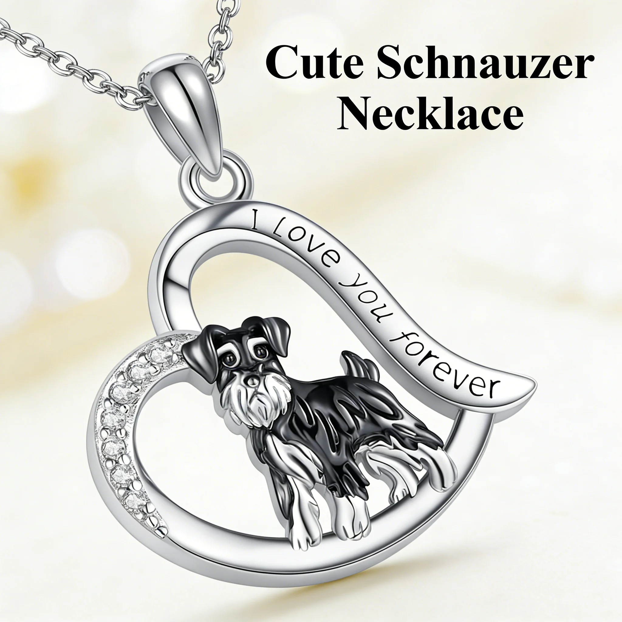 Lindo Collar con Colgante de Corazón de Schnauzer, Aleación de Zinc, Joyería Te Amo para Siempre para Mujeres, Amantes de los Perros, Regalo de Cumpleaños o Día Festivo