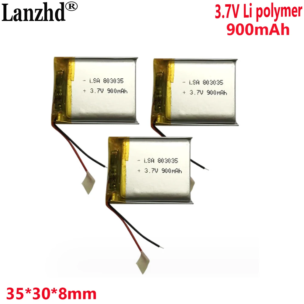 803035 900mah 3.7V polymer battery For Mini fan Detector Beauty instrument camera Bluetooth headset 35*30*8mm