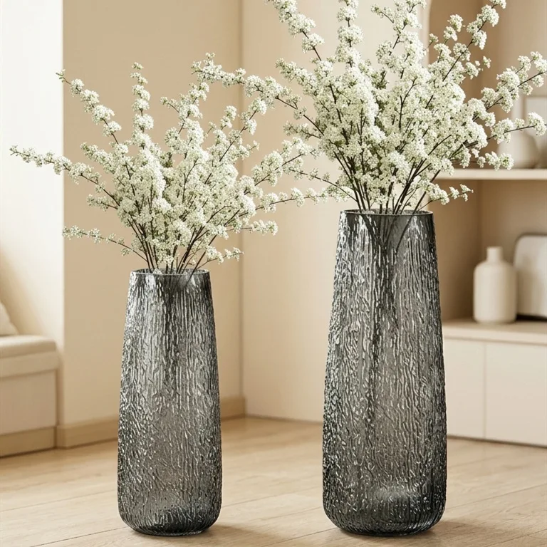 Heavy Craft Tall Floor Vase 50cm, Clear Glass Hydroponic Container for Lucky Bamboo Horse Driftwood Ornament