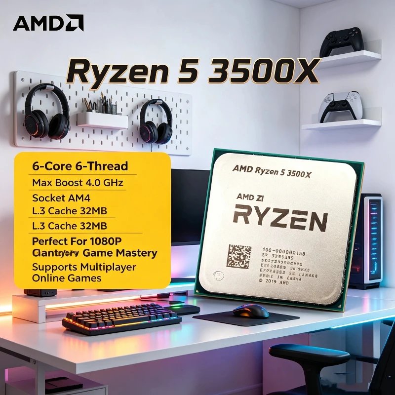 AMD Ryzen 5 3500X 6 Core 6 Thread Desktop CPU For Remote Work Online Meeting Multitasking Home Business Machine Efficient AM4