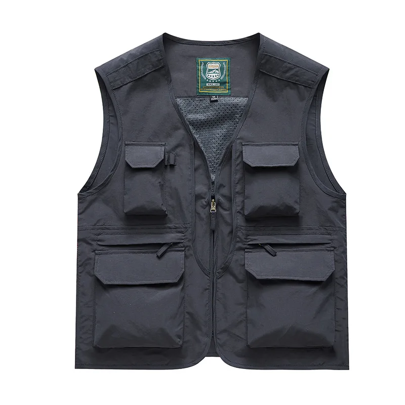 Stand Collar Multi-Pocket Quick-Dry Vest Men's Plus Size Sleeveless Top