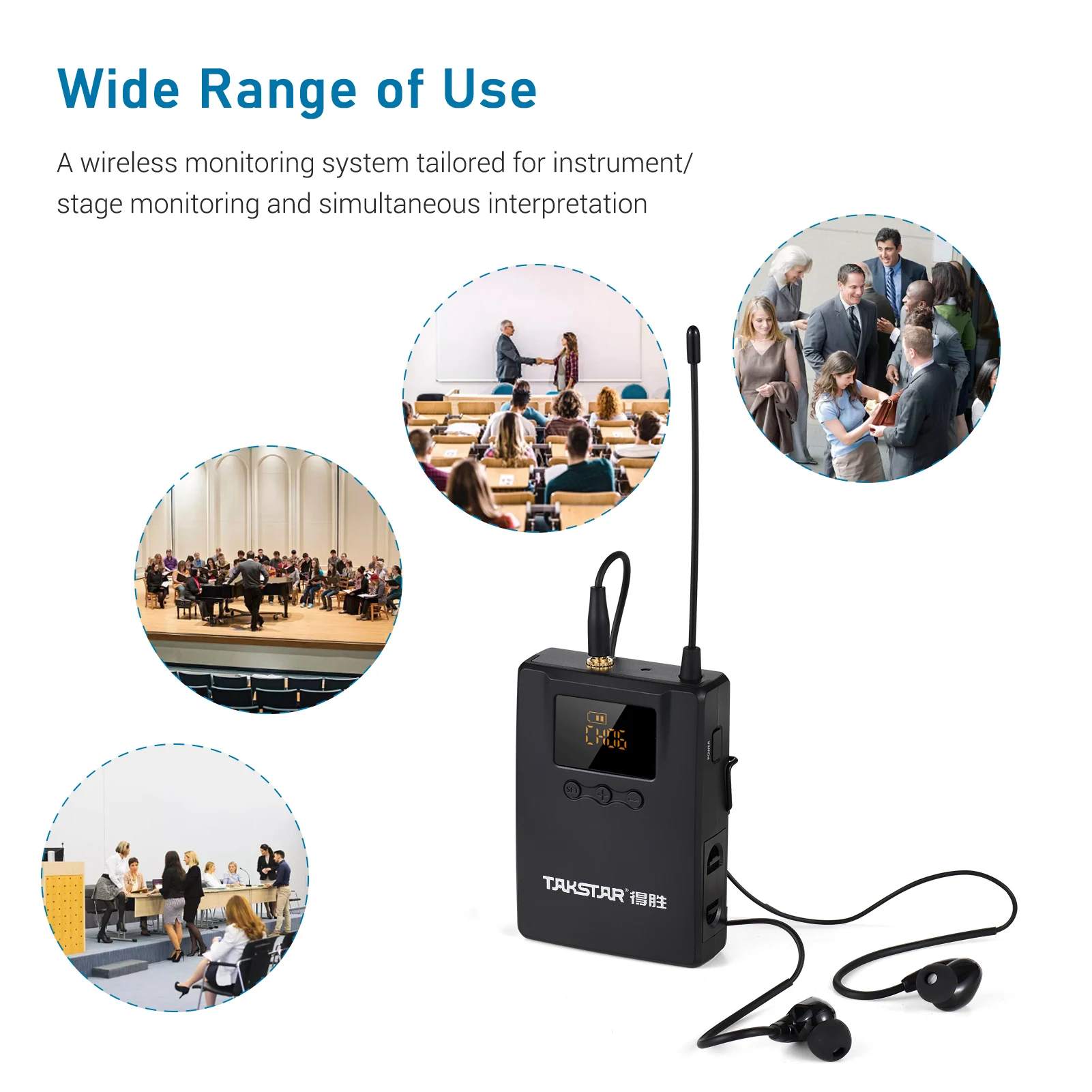 TAKSTAR WPM-300R Wireless Audio Receiver with In-ear Earphone UHF Bodypack Receiver LED Digital Display for Stage Studio Simulta