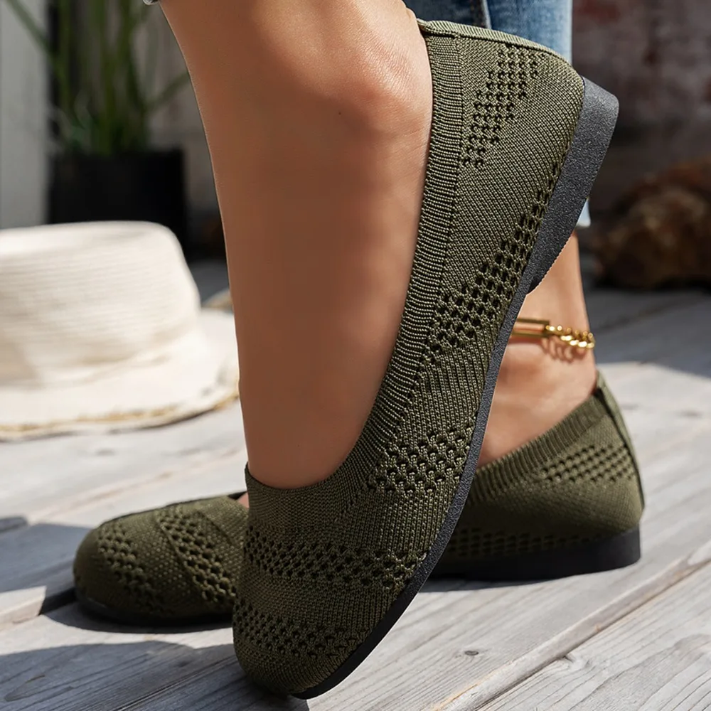 Bequeme Schuhe mit großem Kopf, flache Strickschuhe mit runder Spitze, vielseitige Damen-Einzelschuhe im koreanischen Stil – Detail 4