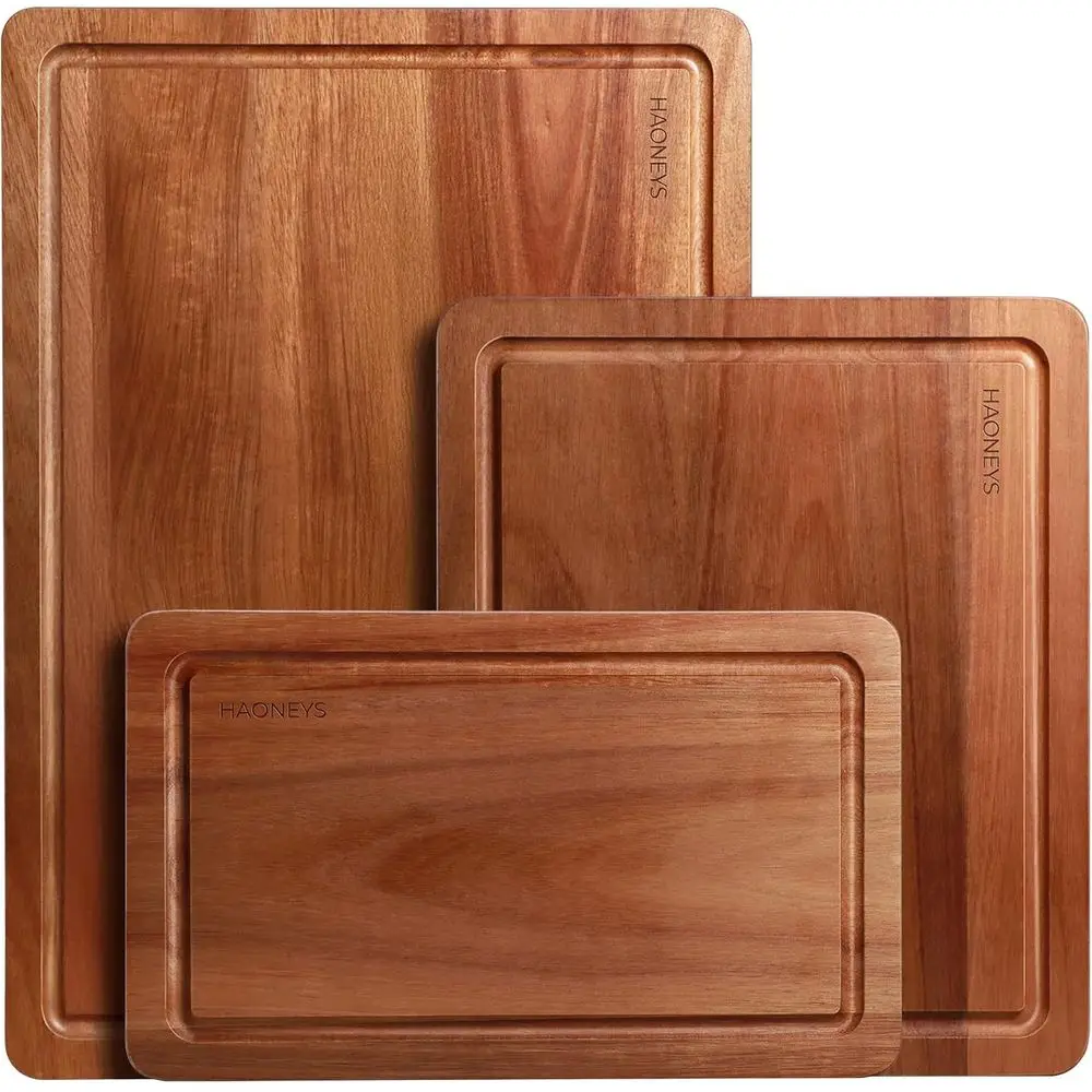 Premium Wooden Cutting Boards with Deep Juice Grooves and Built-in Handles, Perfect for Charcuterie and Chopping