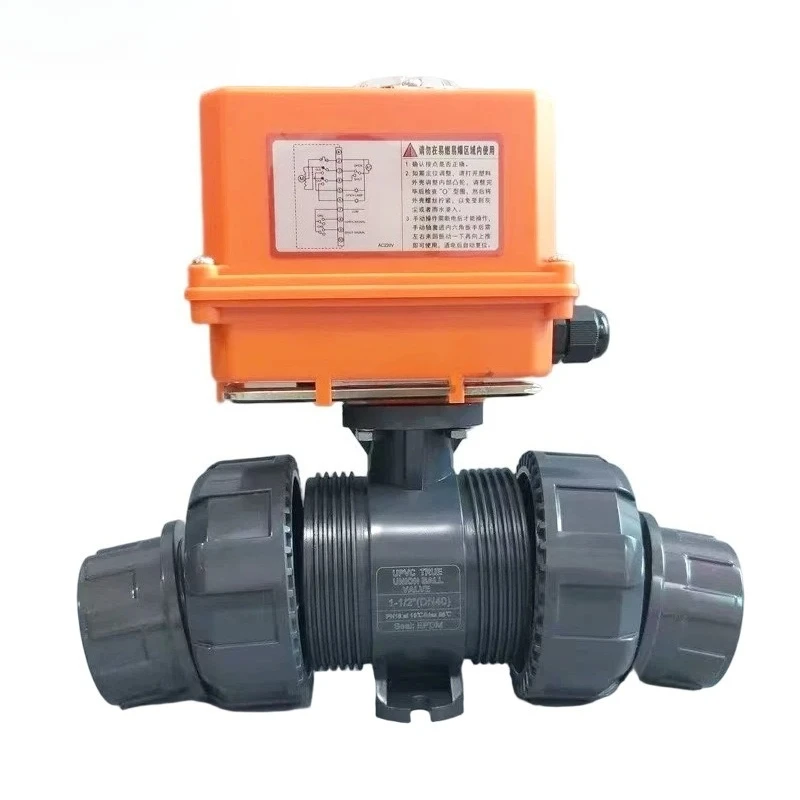 UPVC Electric Union Ball Valve UQ921F‑10S Corrosion Resistant Plastic Ball Valve For Chemical Electroplating Sewage Water