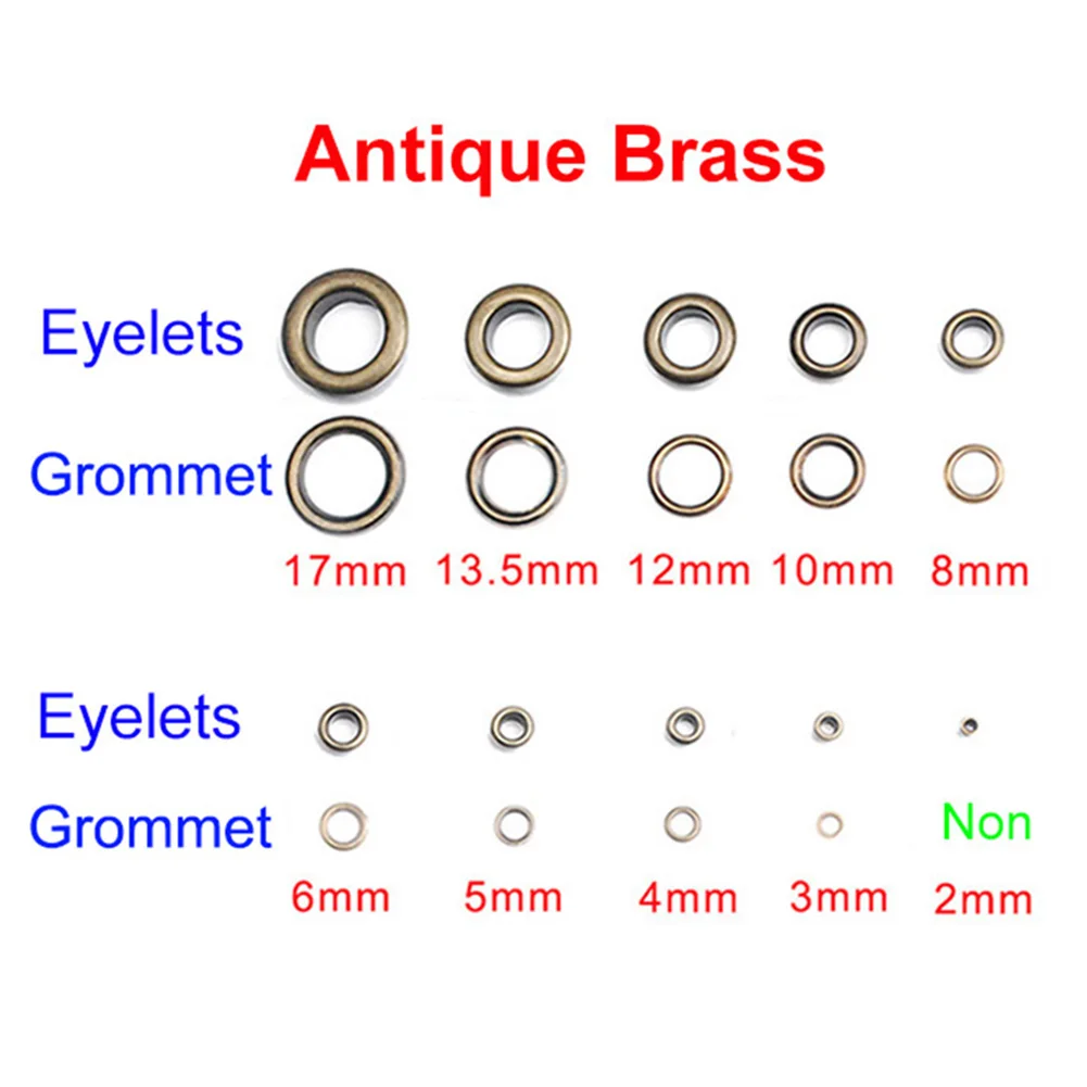 2 ~ 17 مللي متر الثقوب المعدنية الحلقات لكمة المثبت مجموعة أدوات للأحذية غطاء حقيبة العلامات الملابس حزام الستائر DIY بها بنفسك الاكسسوارات الحرفية البرونزية #2