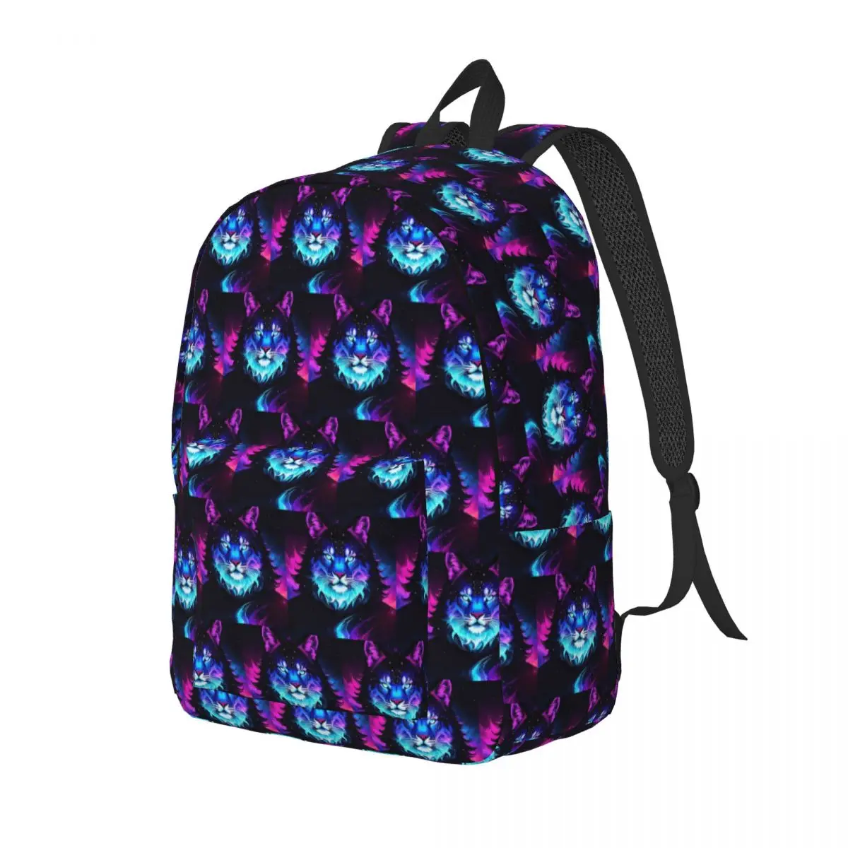 Cosmic Neon Tiger Spirit Space Galaxy Wolf Lion Face Student Backpack School Bag Daypack for Men Women Bookbag Shoulder Bags