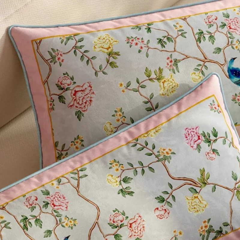 Long Pillows Pink Flora Cushions 35x100CM Luxury Retro Country Style Decorative Pillow For Sofa Chair Bedding Home Decorations