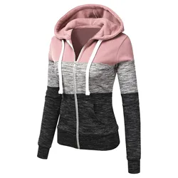 2024 Autumn Winter Jacket Sport Fashion Long Sleeve Hooded Pullover Women's Patchwork Hoodies Casual Slim Zipper Coat Outdoor