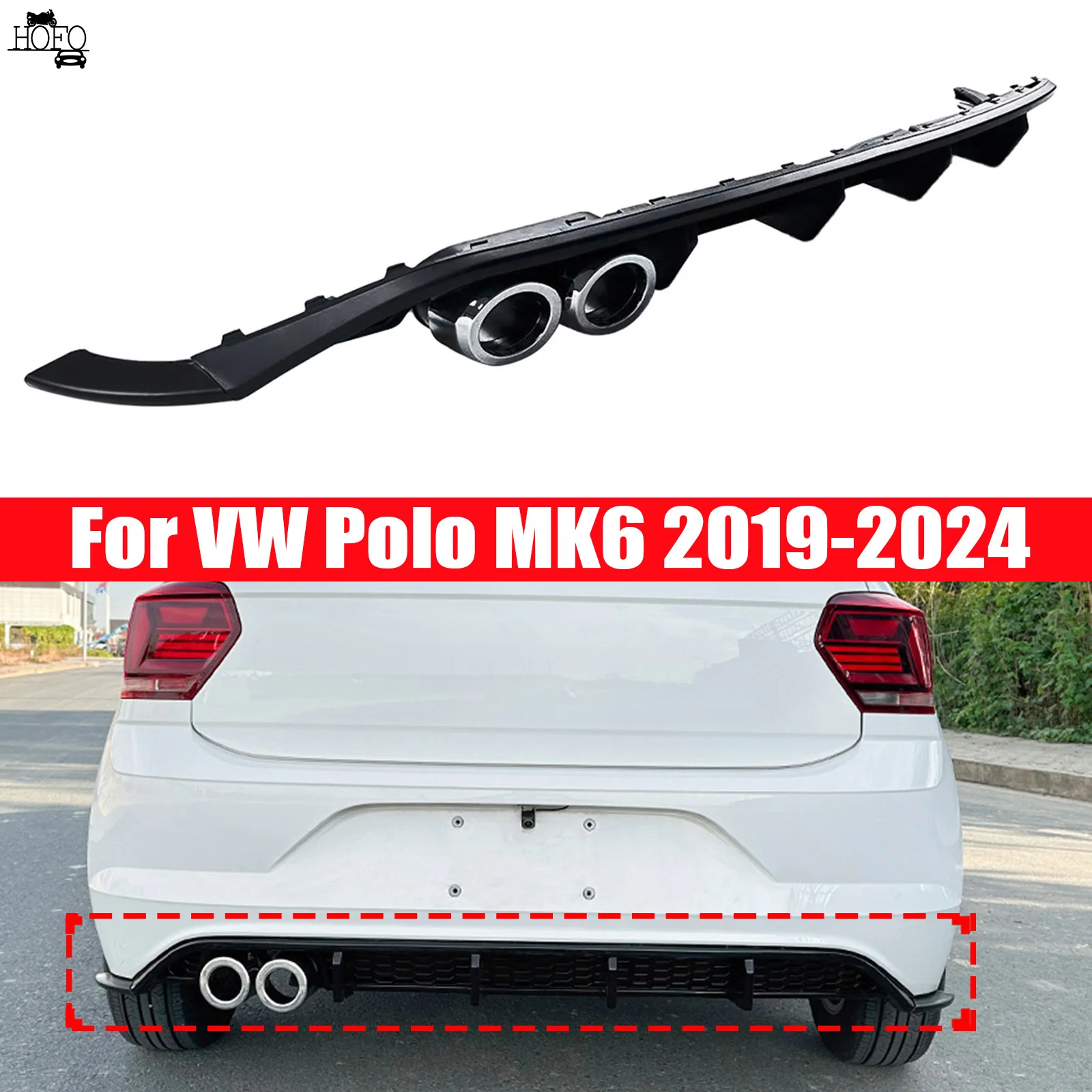 

For Volkswagen VW Polo MK6 2019 2020 2021 2022 203 2024 Rear Bumper Diffuser Lip Lower Bracket Splitter Spoiler Plate Trim