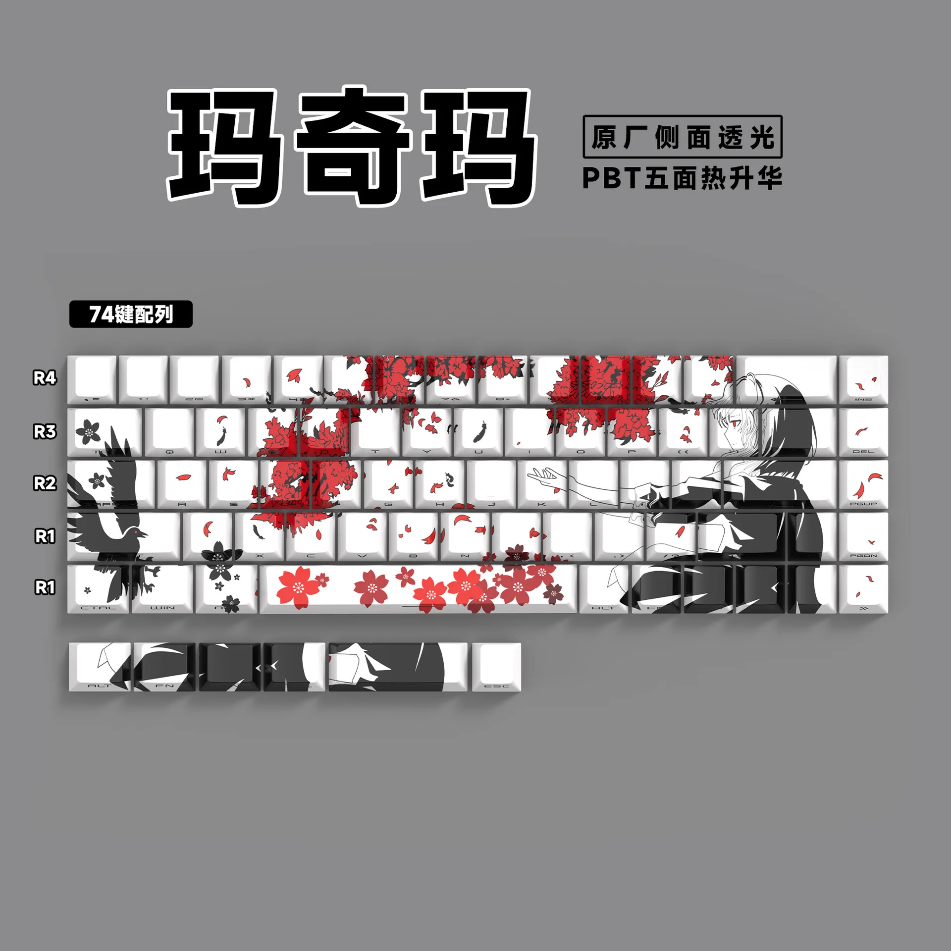 Anime 74-Key Transparent PBT Side-Engraved Keycaps image