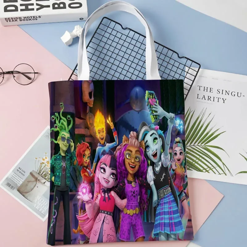 Custom Monster High Tote Shopping Bags 30x35cm Tote Bag Reusable Handbag Women Shoulder Cloth Pouch Foldable