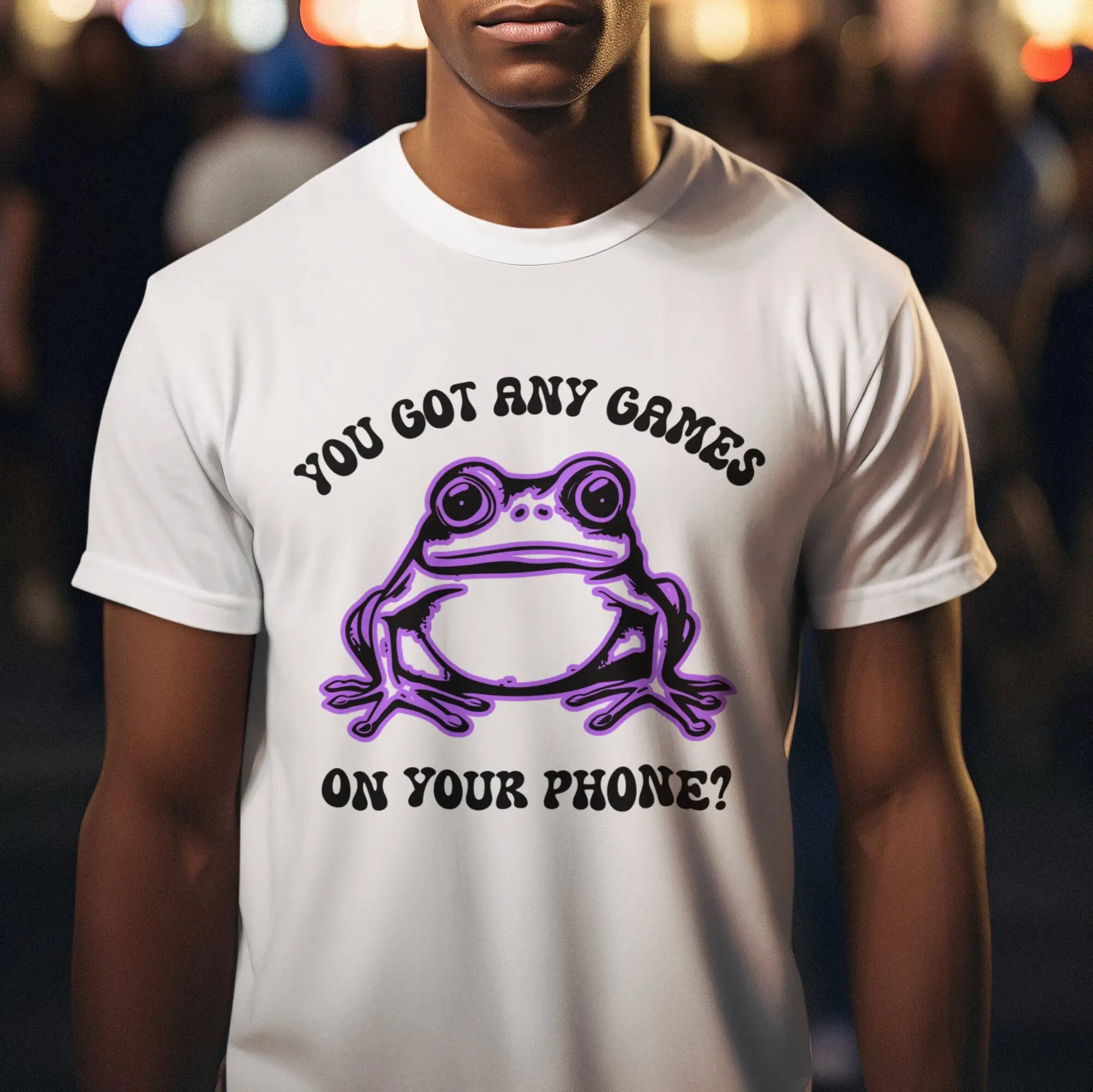 You Got Any Games On Your Phone T Shirt Offensive Gen Z Weirdcore Ironic Oddly Specific Inappropriate Funny Weird Prank Frog