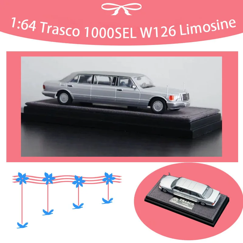 Коллекционная модель автомобиля Trasco 1000SEL W126 Limosine из литого металла в масштабе 1:64 для коллекции, демонстрации и в подарок