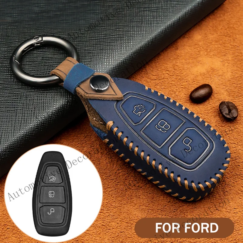 Z+ Leather Start Car Key Case Cover Holder Skin Fob For Ford Fiesta Focus CMAX