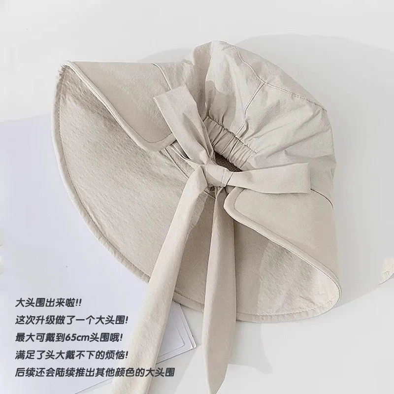 Large Size Quick-Dry Bucket Hat for Women, Outdoor Tie Strap Sun Hat Wide Brim Versatile Face Slimming Breathable