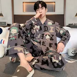 One Piece Monkey D. Luffy Roronoa Zoro Men's Sleepwear Spring and Autumn Cotton Long Sleeve Thin Cartoon Home Furnishing Set